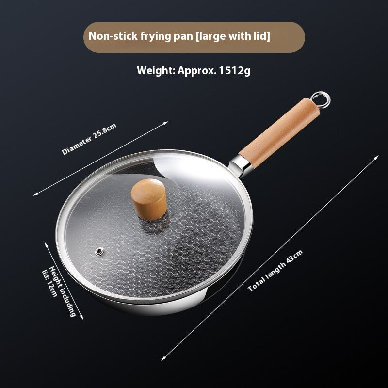 Toolavo 316 Stainless Steel Uncoated Frying Pan – Honeycomb Non-Stick Pan with Multi-Layer Base & Glass Lid, Flat Bottom, Modern Design (16–24cm) - Toolavo