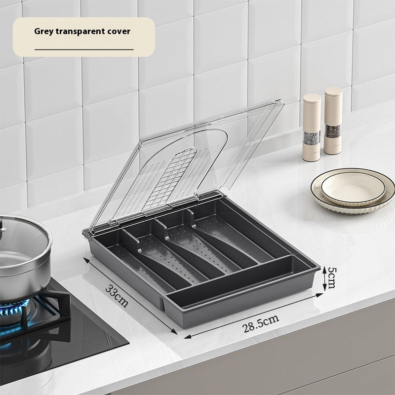 Toolavo Tableware Storage Box – Dustproof Kitchen Organizer with Cover for Utensils & Cutlery