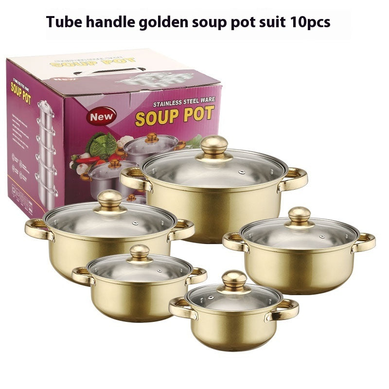 Toolavo Stainless Steel Colorful 10-Piece Cookware Set – Pots with Glass Lids, Smokeless, Durable & Elegant Kitchen Gift Set - Toolavo