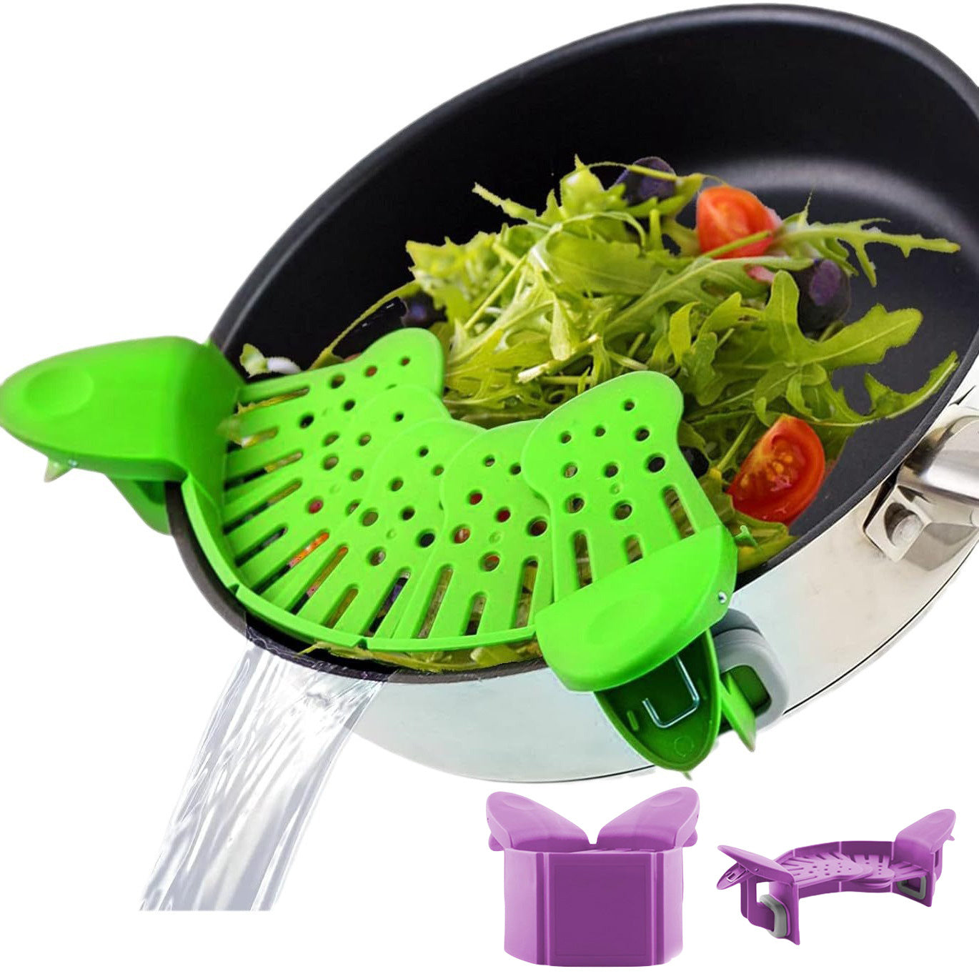 Toolavo Universal Silicone Clip-On Pot Strainer | Anti-Spill Food Grade Pasta, Rice & Fruit Colander Kitchen Gadget