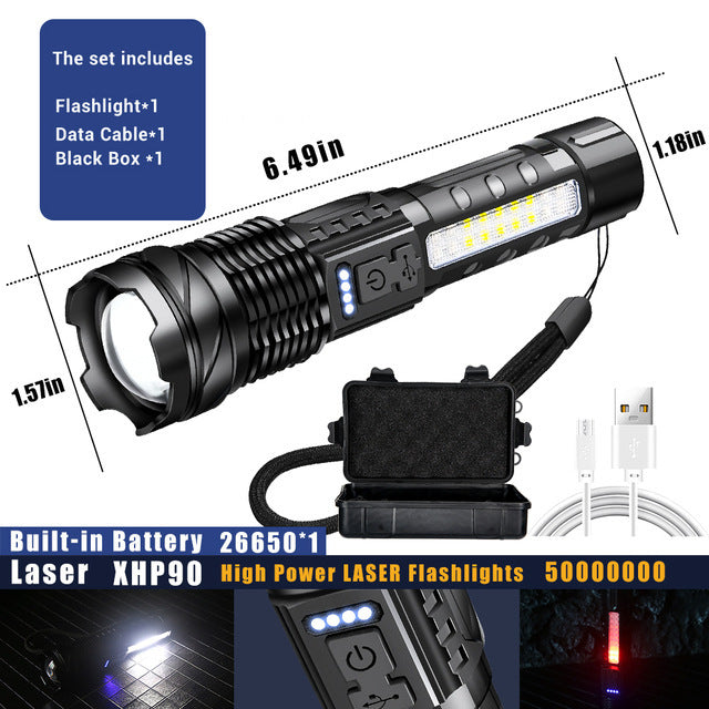 Toolavo White Laser Waterproof Flashlight – 5000mAh Rechargeable Strong LED Light for Outdoor, Camping & Diving