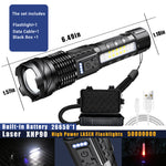Toolavo White Laser Waterproof Flashlight – 5000mAh Rechargeable Strong LED Light for Outdoor, Camping & Diving