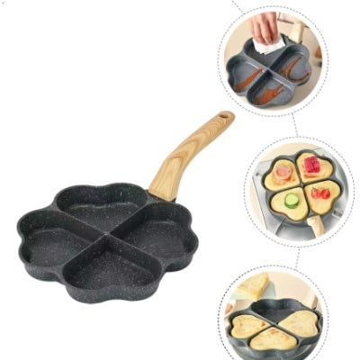 Non-stick Four-Hole Mini Omelette Pan – 19 cm Wheat Stone Egg & Pancake Frying Pan | Cute Frog Smiley Design | Easy Clean, No Lid - Toolavo