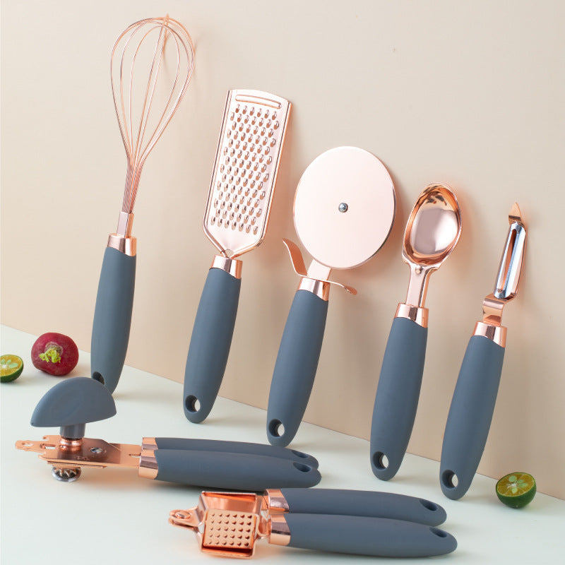 Toolavo Kitchen Household Peeler Gadget – Rose Gold Copper Plating 7PC Stainless Steel Kitchen Tool Set