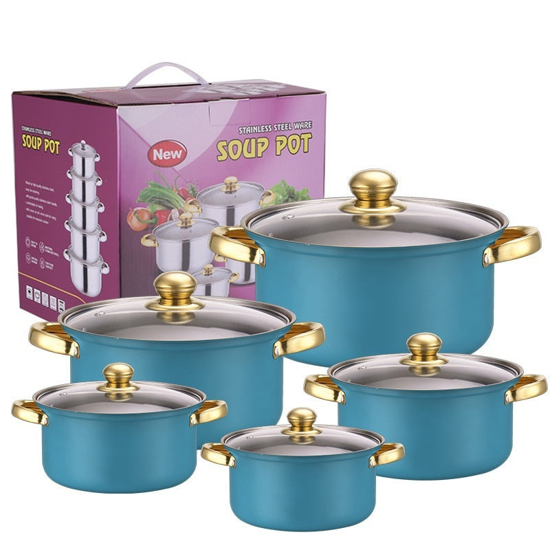 Toolavo Stainless Steel Colorful 10-Piece Cookware Set – Pots with Glass Lids, Smokeless, Durable & Elegant Kitchen Gift Set - Toolavo
