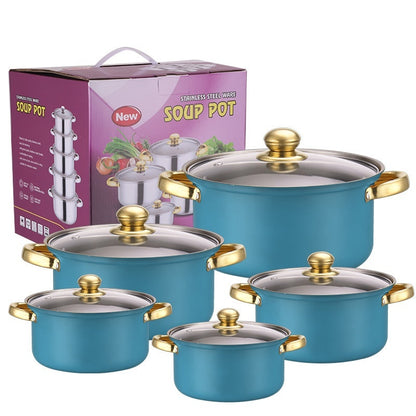 Toolavo Stainless Steel Colorful 10-Piece Cookware Set – Pots with Glass Lids, Smokeless, Durable & Elegant Kitchen Gift Set - Toolavo