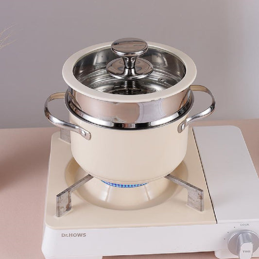 Toolavo Double Layered Pot – 304 Stainless Steel Ceramic-Coated Stockpot with Steamer & Glass Lid, Dishwasher Safe, Suitable for All Cooktops - Toolavo