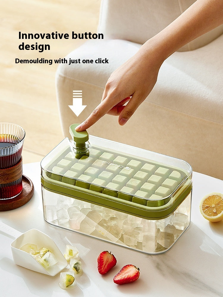 Toolavo Press Ice Tray with Box & Scoop – Food-Grade Refrigerator Ice Cube Maker (32/64 Grid Options)
