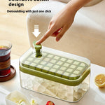 Toolavo Press Ice Tray with Box & Scoop – Food-Grade Refrigerator Ice Cube Maker (32/64 Grid Options)