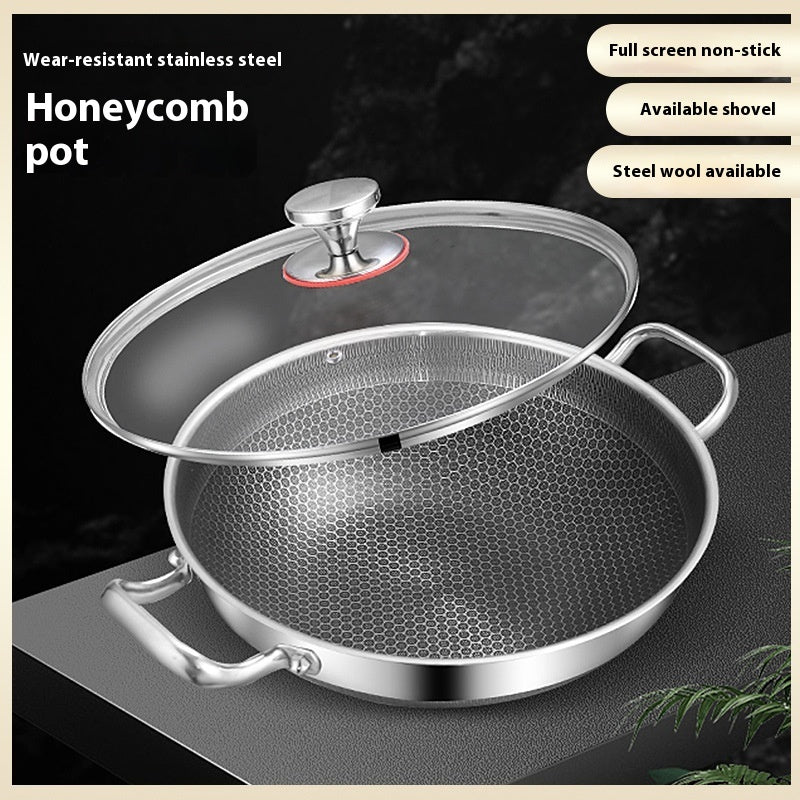 Toolavo Double-Sided Honeycomb Braising Pan – 32cm Non-Stick Frying Skillet, Multi-Purpose for Induction & Gas Stoves, Glass Lid Included - Toolavo