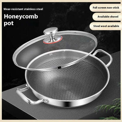 Toolavo Double-Sided Honeycomb Braising Pan – 32cm Non-Stick Frying Skillet, Multi-Purpose for Induction & Gas Stoves, Glass Lid Included - Toolavo