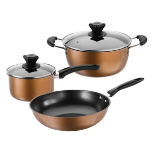toolavo 3-Piece Cast Iron Cookware Set – Non-Stick Soup Pot, Milk Pot & Wok