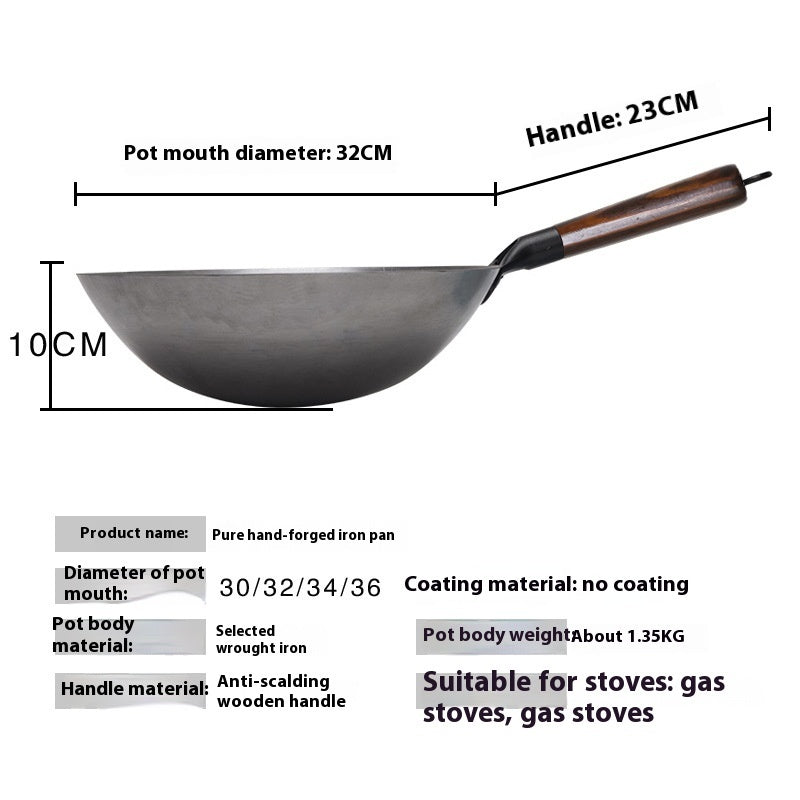 toolavo Handmade Non-Coated Frying Pan – Non-Stick Refined Iron Pan with Wooden Handle & Glass Lid