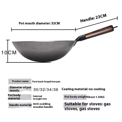 Toolavo Handmade Non-Coated Frying Pan – Non-Stick Refined Iron Pan with Wooden Handle & Glass Lid | Chinese Style Stir-Fry Pan | Naturally Non-Stick, Chemical-Free | 28–36cm Sizes - Toolavo