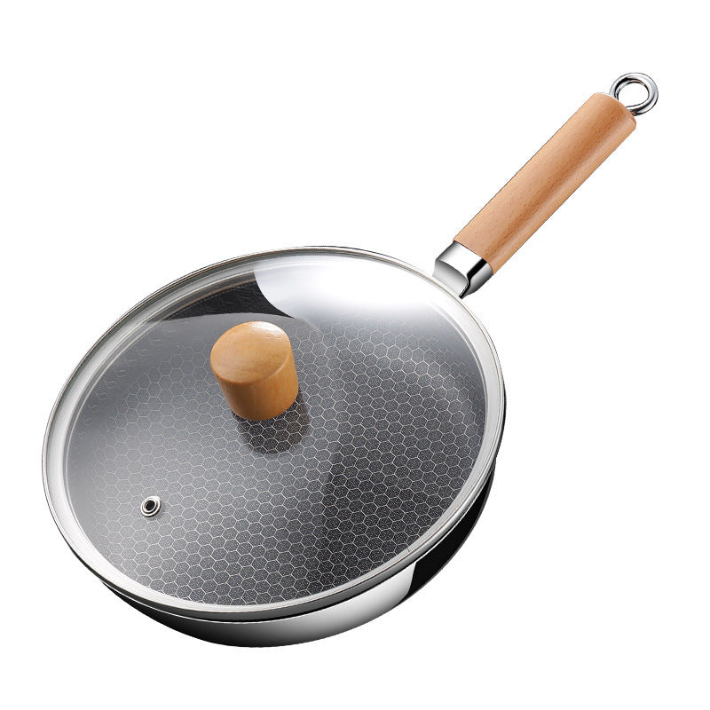 Toolavo 316 Stainless Steel Uncoated Frying Pan – Honeycomb Non-Stick Pan with Multi-Layer Base & Glass Lid, Flat Bottom, Modern Design (16–24cm) - Toolavo