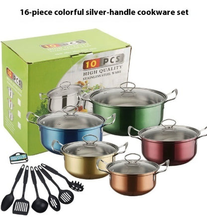 Toolavo Stainless Steel Colorful 10-Piece Cookware Set – Pots with Glass Lids, Smokeless, Durable & Elegant Kitchen Gift Set - Toolavo