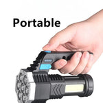 7 LED Rechargeable Flashlight – COB Torch with 4 Modes, USB Charging, Waterproof Work Light