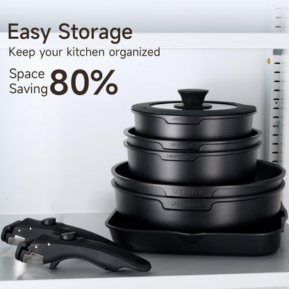 Toolavo Six-Piece Detachable Handle Pot Set – Space-Saving Non-Stick Cookware with Removable Handles, Multi-Purpose Pots for Gas & Induction Cookers - Toolavo