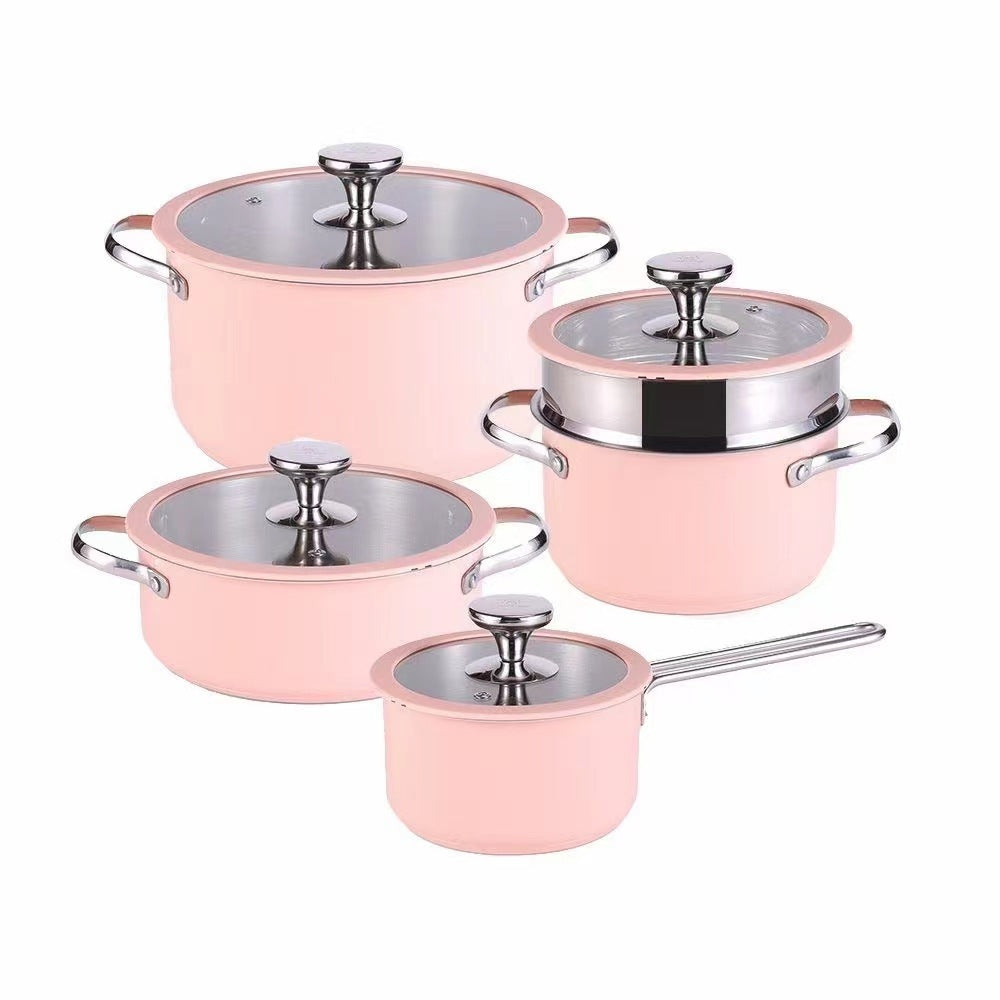 Toolavo 304 Stainless Steel Soup Pot 4-Piece Set – Korean Style Cookware with Double-Sole Bottom, Silicone Glass Lids – Milk Pot, Soup Steamer, Hot Pot & Casserole - Toolavo