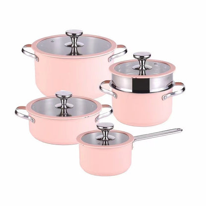 Toolavo 304 Stainless Steel Soup Pot 4-Piece Set – Korean Style Cookware with Double-Sole Bottom, Silicone Glass Lids – Milk Pot, Soup Steamer, Hot Pot & Casserole - Toolavo