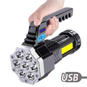 7 LED Rechargeable Flashlight – COB Torch with 4 Modes, USB Charging, Waterproof Work Light