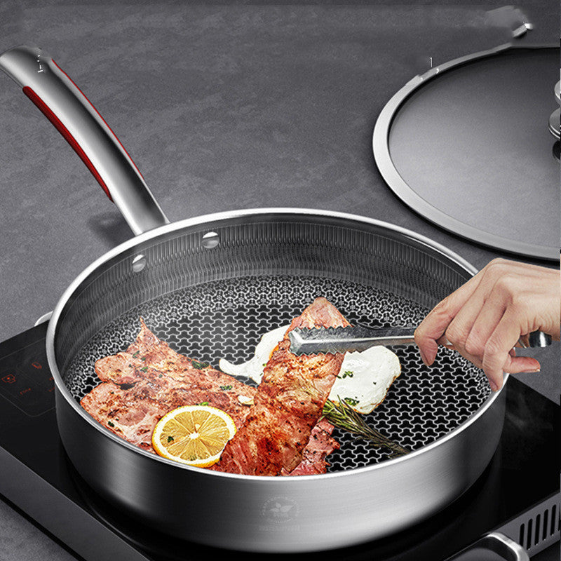 Toolavo Stainless Steel Honeycomb Pan – 26cm Non-Stick Cooking Skillet & Saucepan with Spatula, Durable Multi-Layer Bottom, Induction & Gas Compatible - Toolavo