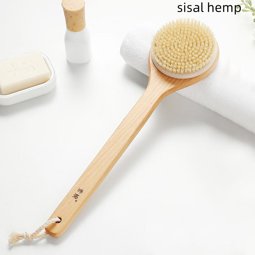 Toolavo Long Handle Pig Bristle Wooden Bath Brush – Soft & Hard Bristles for Body Scrub