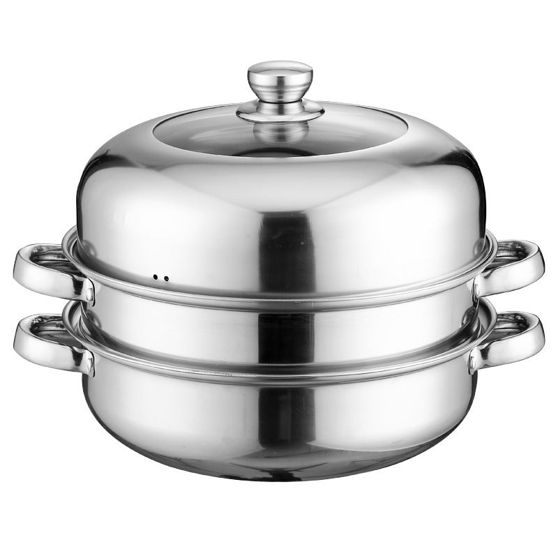 Toolavo Thickened Stainless Steel Pot Steamer Set – 28CM Multi-Layer Chinese Style, Single-Bottom Pot with Combination Lid, Multifunctional Kitchen Cookware - Toolavo