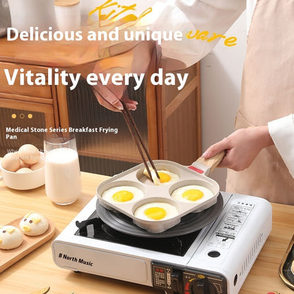 Toolavo 4-Hole Non-Stick Frying Pan with Lid – Aluminum Alloy Breakfast Skillet for Eggs, Pancakes & Tamagoyaki, Induction Compatible, Easy-Clean Design - Toolavo
