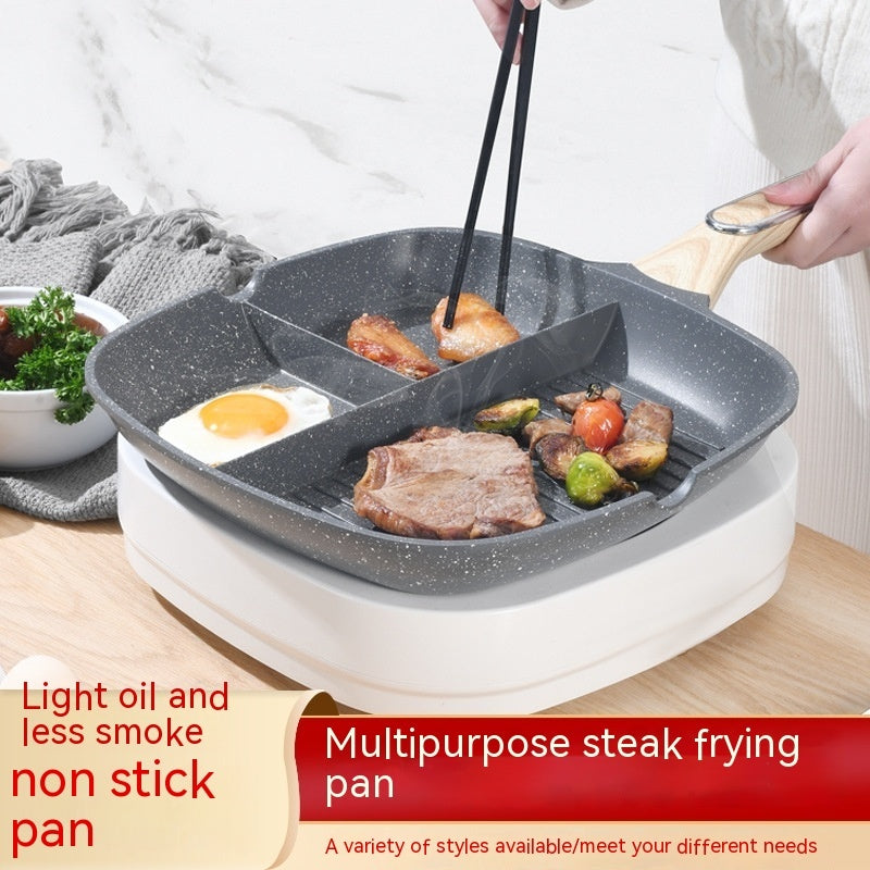 Toolavo 3-in-1 Multi-Compartment Non-Stick Frying Pan – 29cm Aluminum Alloy Steak & Omelette Pan, Double-Sole Base, Induction Compatible - Toolavo