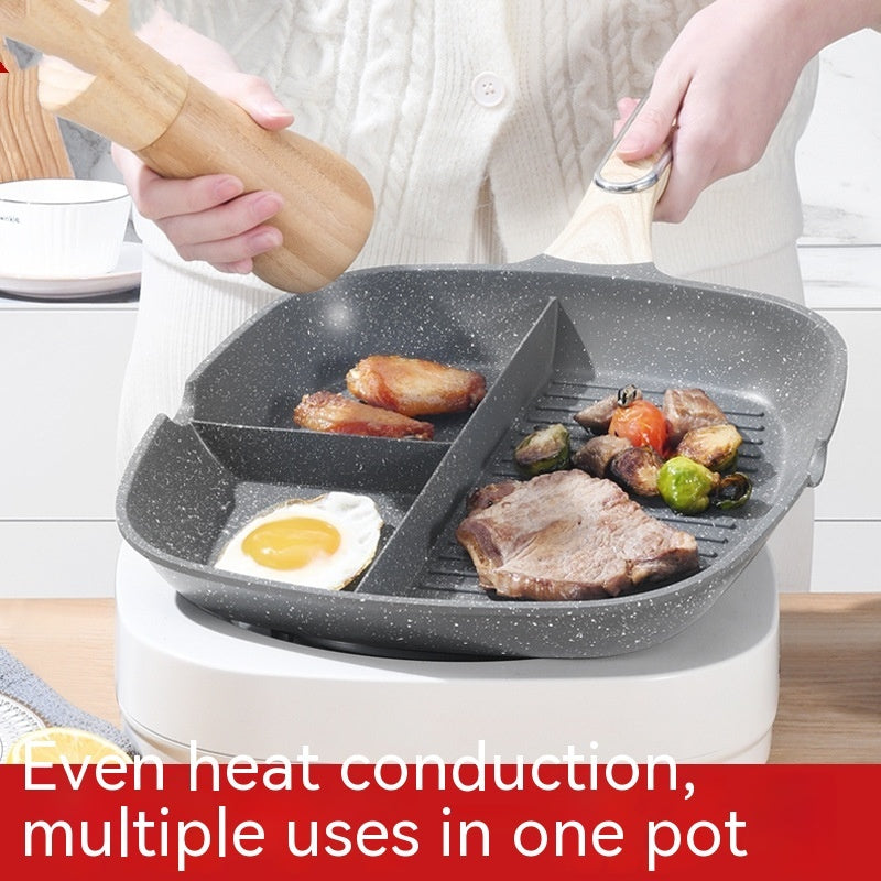 Toolavo 3-in-1 Multi-Compartment Non-Stick Frying Pan – 29cm Aluminum Alloy Steak & Omelette Pan, Double-Sole Base, Induction Compatible - Toolavo