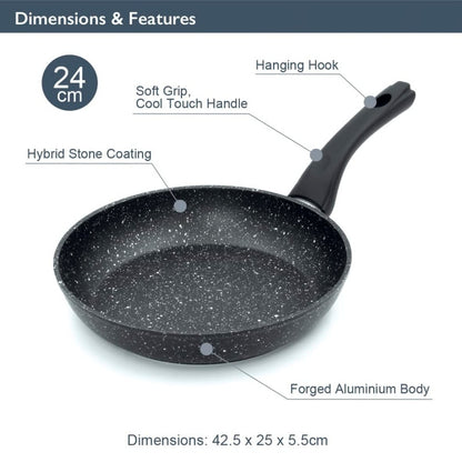 Toolavo Non-Stick Black Frying Pan – 24cm Ceramic PTFE Coated, Gas, Electric & Induction Compatible with Anti-Scalding Handle - Toolavo
