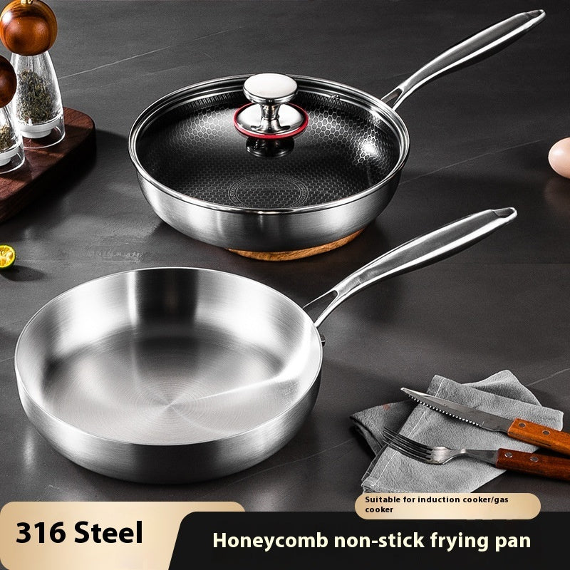 Toolavo 316 Stainless Steel Honeycomb Non-Stick Pan – Durable Multi-Layer Frying Pan with Glass Cover