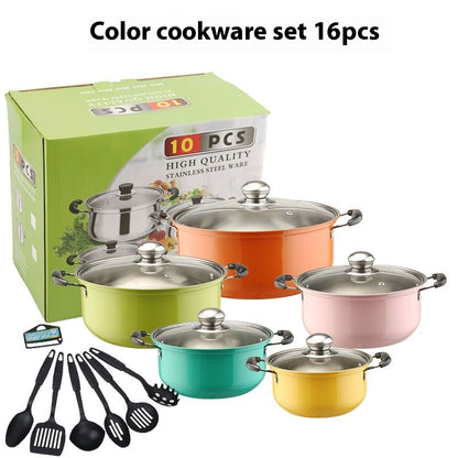 Toolavo Stainless Steel Wire Handle Milk Pot & Soup Pot Steamer 16-Piece Set – Smokeless Cookware for Home Kitchen - Toolavo
