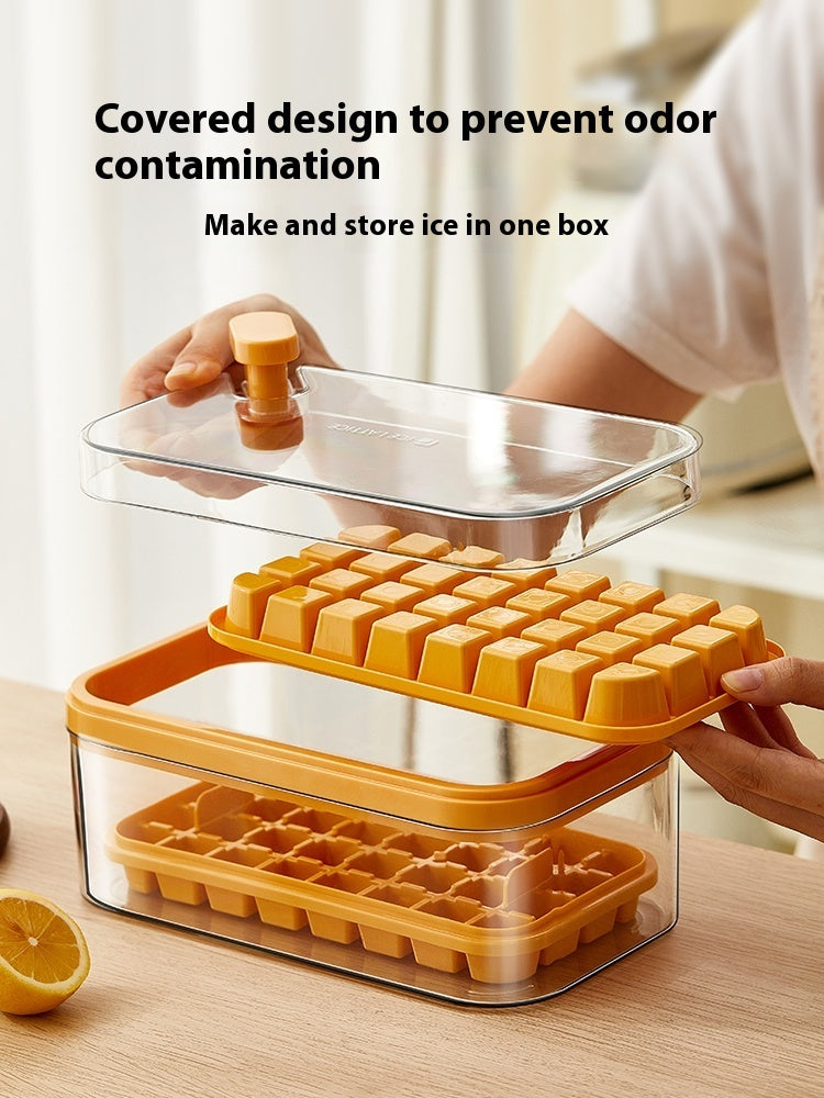 Toolavo Press Ice Tray with Box & Scoop – Food-Grade Refrigerator Ice Cube Maker (32/64 Grid Options)