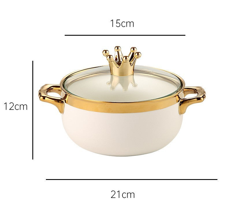 Toolavo Instant Noodle Bowl with Lid – Ceramic Soup Bowl for Dormitory & Household Use, Stylish Luxury Design, Microwave-Free Dining Bowl - Toolavo