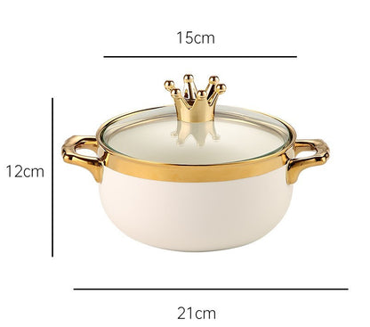 Toolavo Instant Noodle Bowl with Lid – Ceramic Soup Bowl for Dormitory & Household Use, Stylish Luxury Design, Microwave-Free Dining Bowl - Toolavo