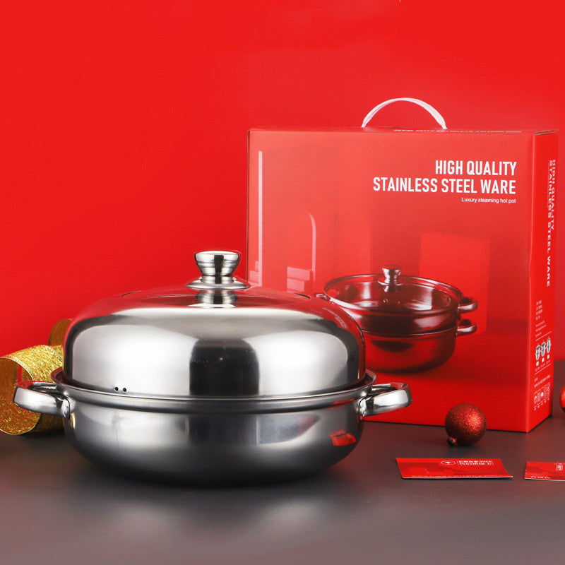 Toolavo Thickened Stainless Steel Pot Steamer Set – 28CM Multi-Layer Chinese Style, Single-Bottom Pot with Combination Lid, Multifunctional Kitchen Cookware - Toolavo