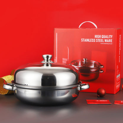 Toolavo Thickened Stainless Steel Pot Steamer Set – 28CM Multi-Layer Chinese Style, Single-Bottom Pot with Combination Lid, Multifunctional Kitchen Cookware - Toolavo
