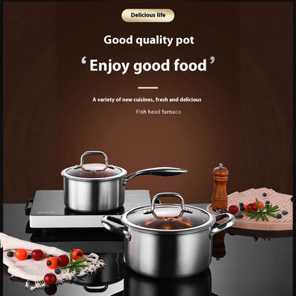 toolavo Non-stick Kitchen Thickened 304 Stainless Steel Pot Set – Durable Soup Pot with Glass Lid - Toolavo