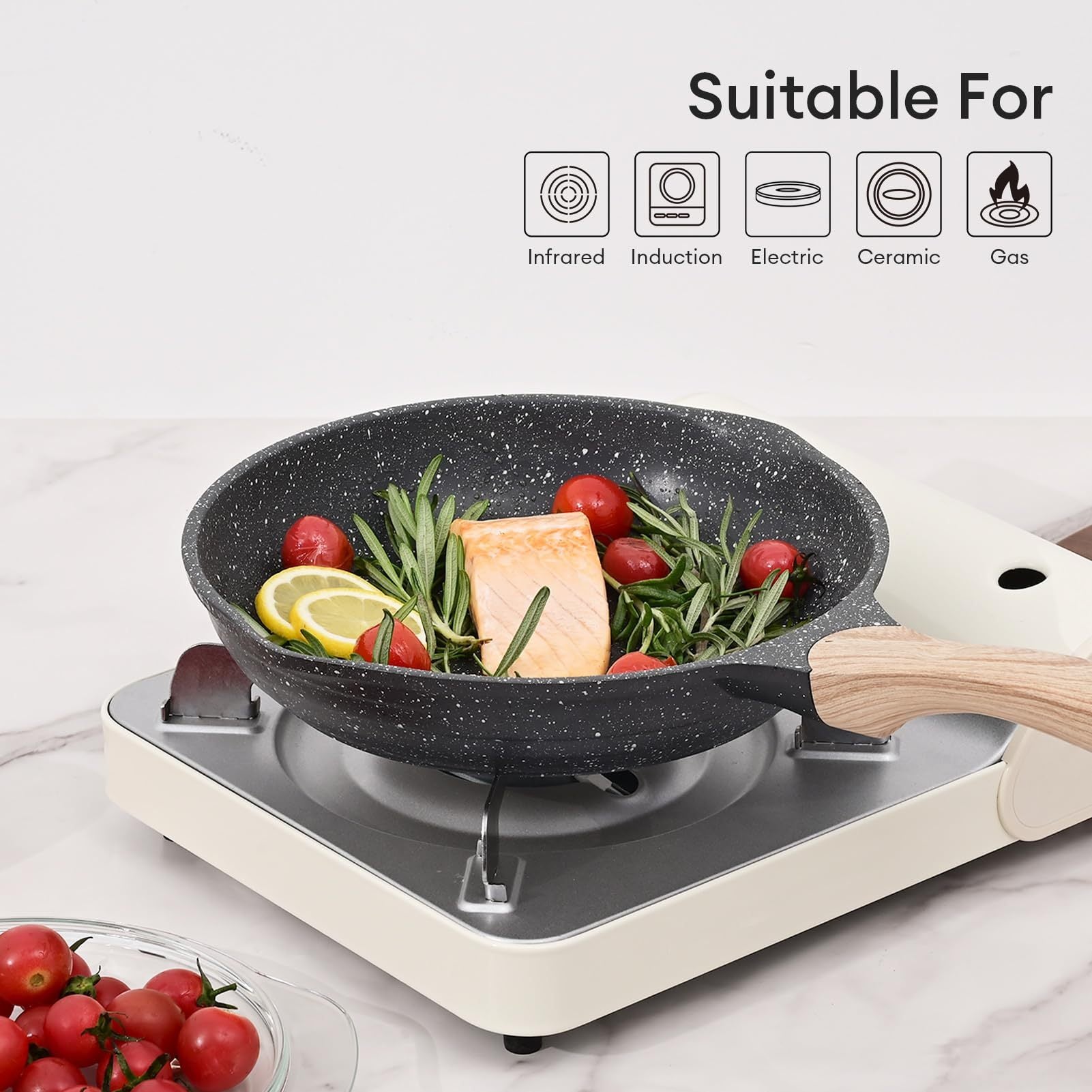 Toolavo JEETEE 8-Inch Nonstick Frying Pan – Stone Coating Omelette Skillet with Heat-Resistant Handle | Induction Compatible