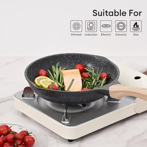 Toolavo JEETEE 8-Inch Nonstick Frying Pan – Stone Coating Omelette Skillet with Heat-Resistant Handle | Induction Compatible