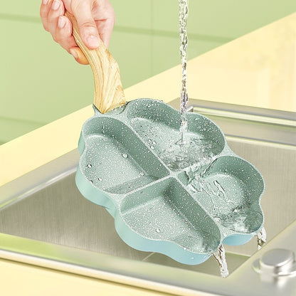 Non-stick Four-Hole Mini Omelette Pan – 19 cm Wheat Stone Egg & Pancake Frying Pan | Cute Frog Smiley Design | Easy Clean, No Lid - Toolavo
