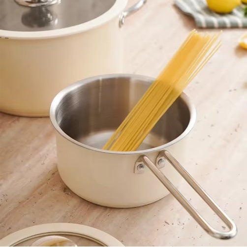 Toolavo 9-Piece Stainless Steel Ceramic Coated Cookware Set – Includes Milk Pot, 2 Stockpots, 1 Non-Stick Pan, 4 Glass Lids & 1 Steamer | Gas & Induction Compatible | Eco-Friendly, Oven & Dishwasher Safe - Toolavo