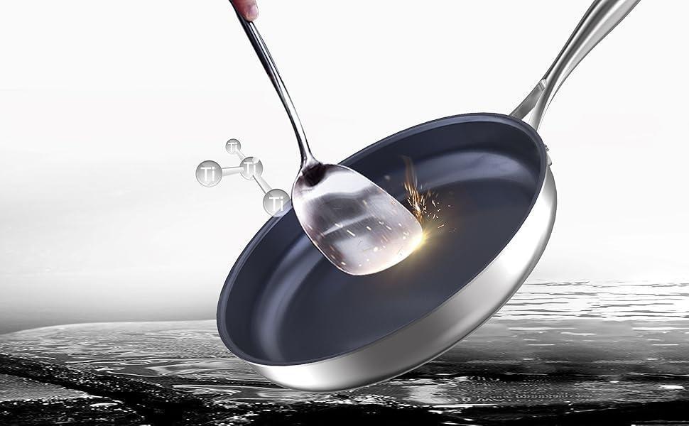 Toolavo Titanium Alloy Stainless Steel 10-Inch PFAS-Free Non-Stick Pan | Dishwasher & Oven Safe Cookware - Toolavo