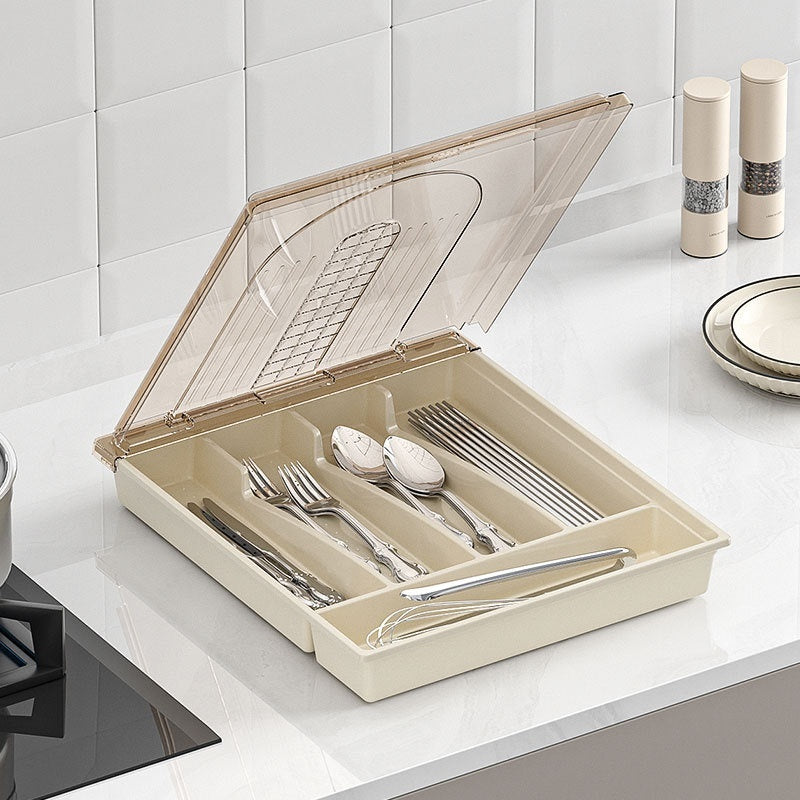 Toolavo Tableware Storage Box – Dustproof Kitchen Organizer with Cover for Utensils & Cutlery