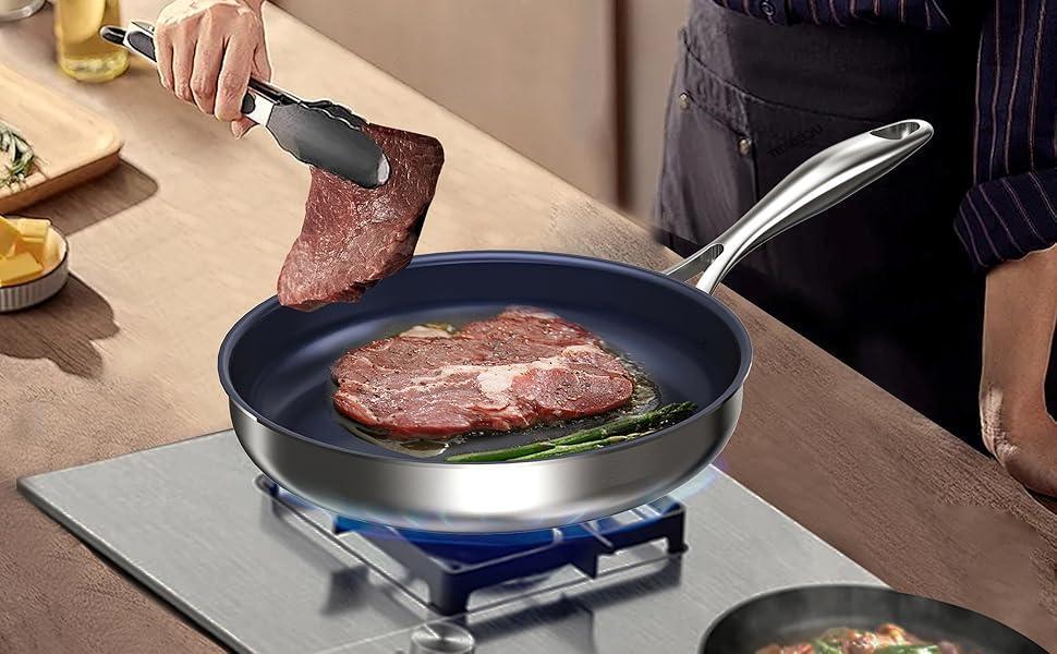 Toolavo Titanium Alloy Stainless Steel 10-Inch PFAS-Free Non-Stick Pan | Dishwasher & Oven Safe Cookware