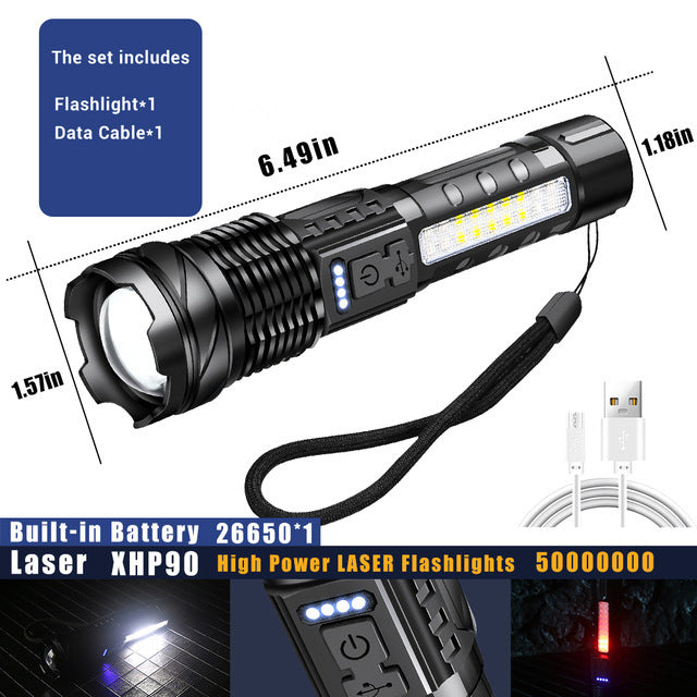 Toolavo White Laser Waterproof Flashlight – 5000mAh Rechargeable Strong LED Light for Outdoor, Camping & Diving