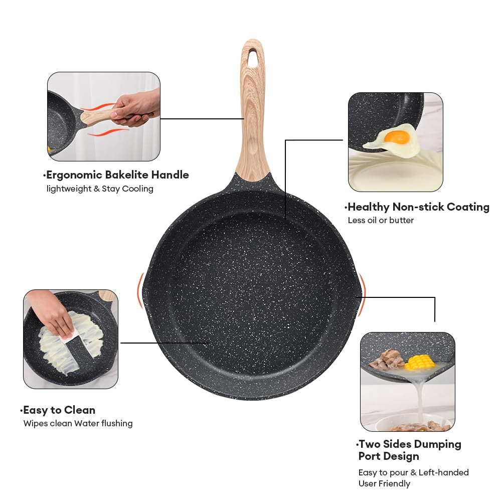 Toolavo JEETEE 8-Inch Nonstick Frying Pan – Stone Coating Omelette Skillet with Heat-Resistant Handle | Induction Compatible