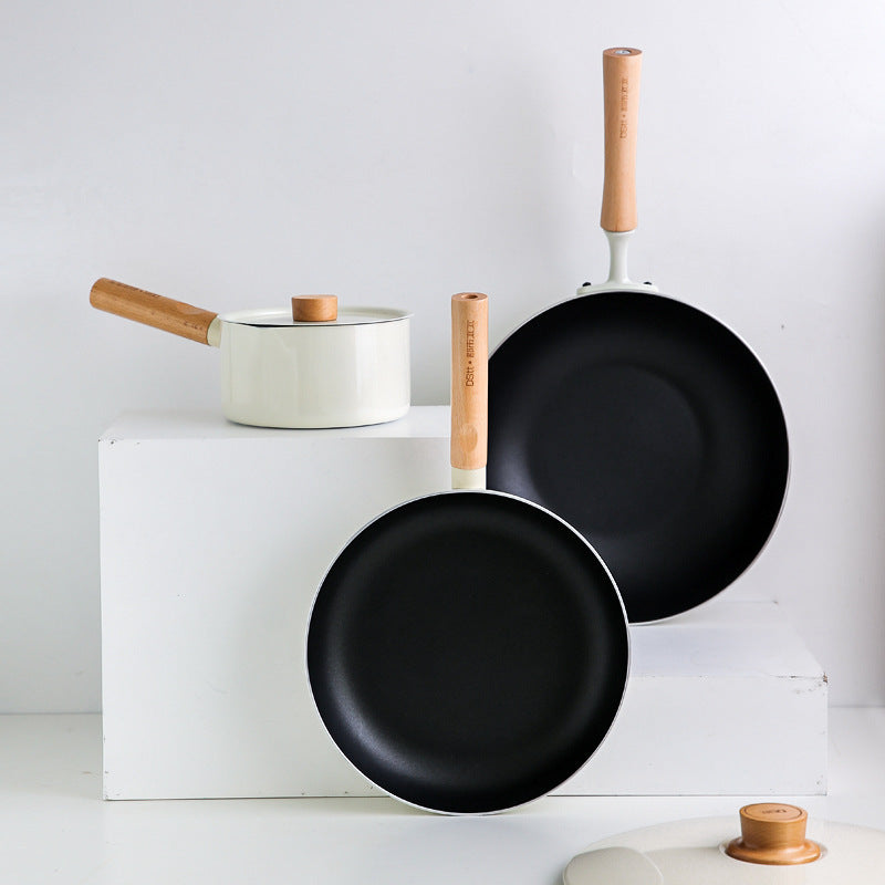 Toolavo 3-Piece Non-Stick Cookware Set – Aluminum Alloy Milk Pan, Frying Pan & Flat-Bottomed Pan with Stainless Steel Lids, Induction Compatible - Toolavo